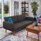 Upholstered Convertible Split-Back Futon Sofa Bed with USB Charging Ports - Dark Gray Linan