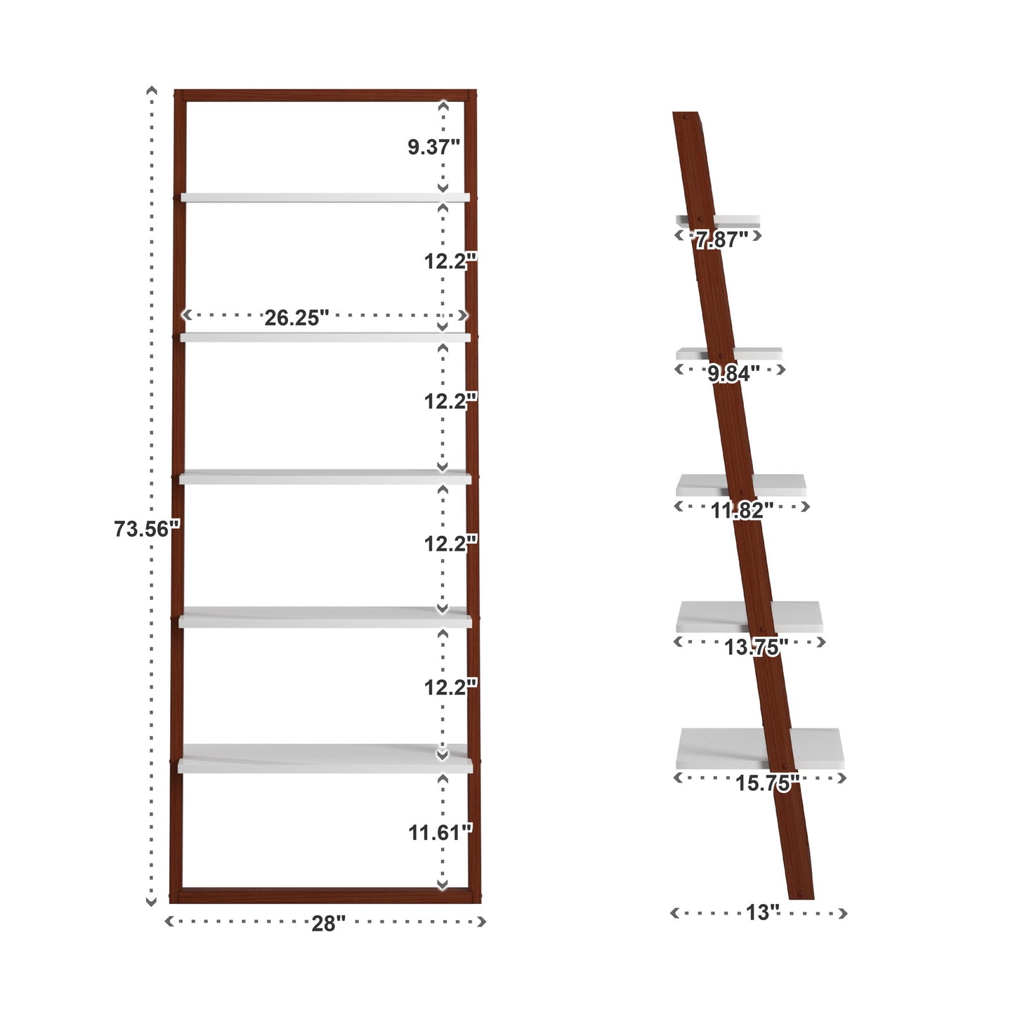 Two-Tone Leaning Ladder Desk and Bookcase Set - Espresso and White Finish, 1 Desk and 1 Ladder Bookcase