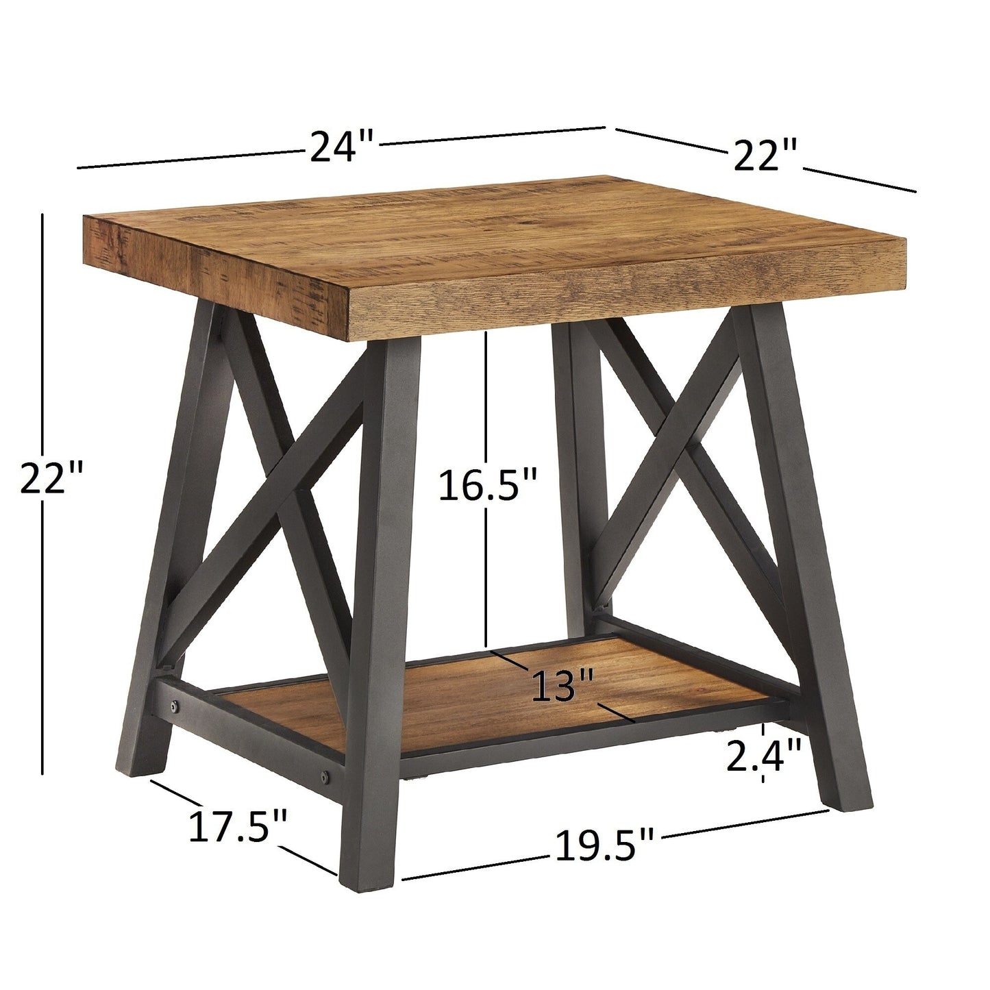 Rustic X-Base Accent Tables - Oak Finish, End Table, Coffee Table, and Sofa Table Set