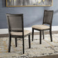 Antique Black Beige Linen Rattan Back Dining Chairs (Set of 2)