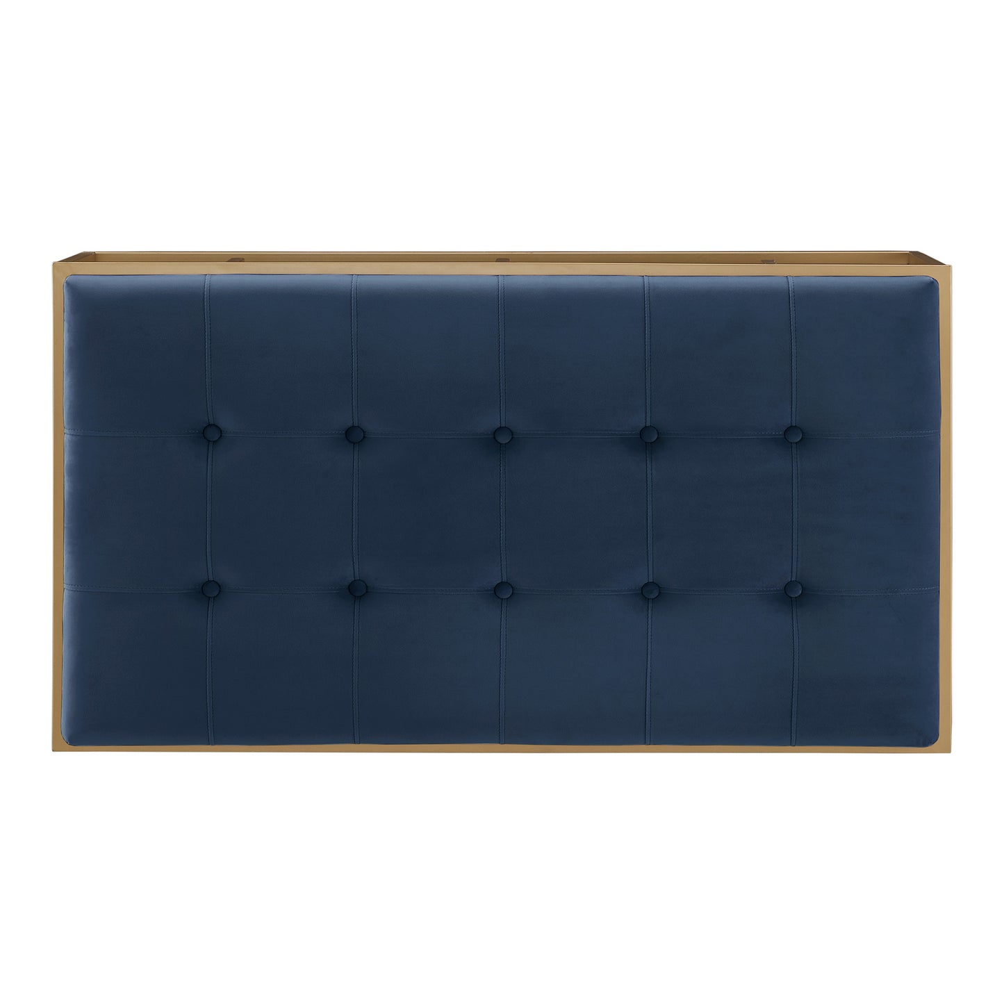 Gold Finish Velvet Button Tufted Rectangular Ottoman - Blue, Rectangular