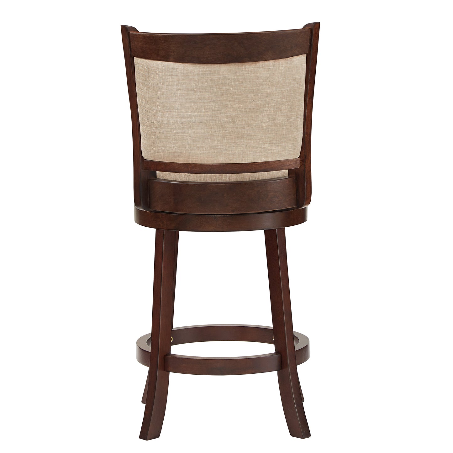 Upholstered Back Swivel Stool - 24" Counter Height, Cherry Finish, Beige Linen