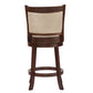 Upholstered Back Swivel Stool - 24" Counter Height, Cherry Finish, Beige Linen