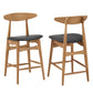 Mid-Century Wood Counter Height Stools (Set of 2) - Natural Finish, Black Faux Leather