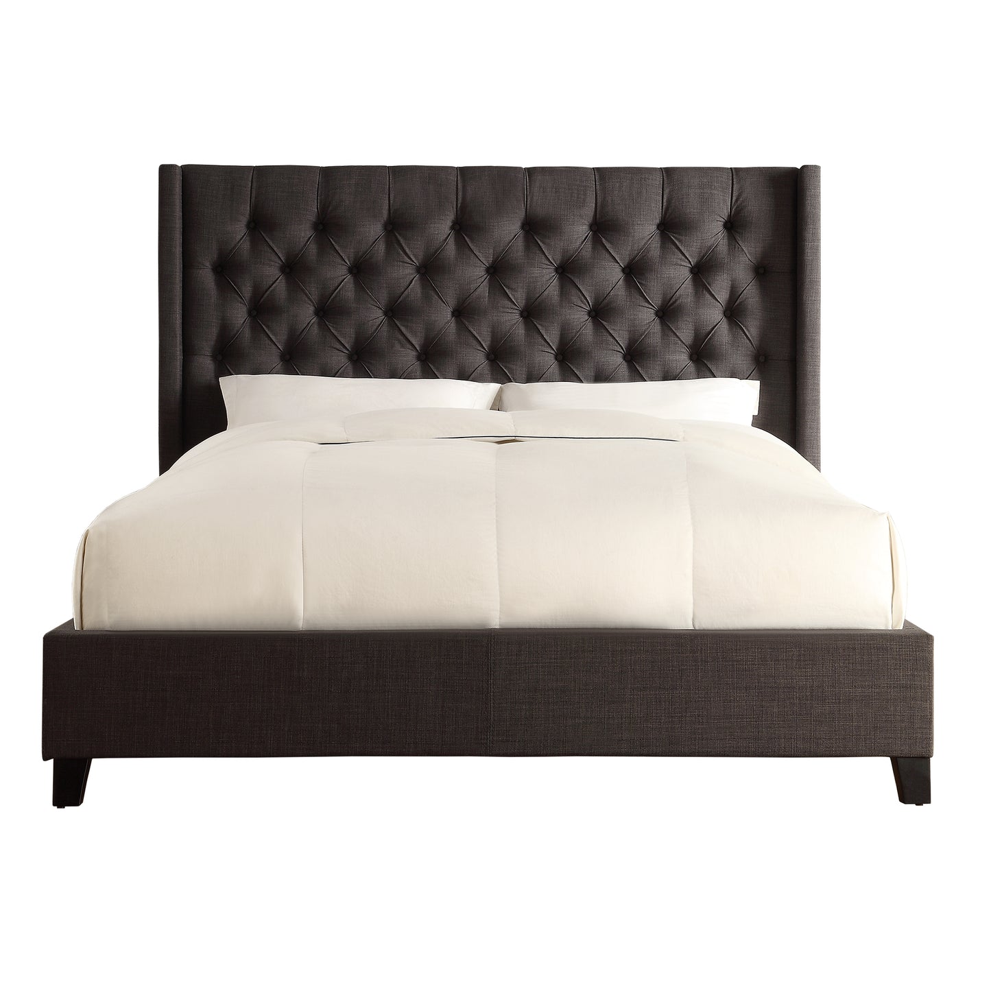 Wingback Button Tufted Bed - Dark Gray Linen, Queen