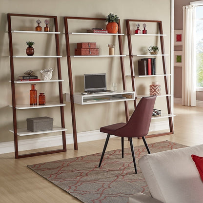 Two-Tone Leaning Ladder Desk and Bookcase Set - Espresso and White Finish, 1 Desk and 2 Ladder Bookcases