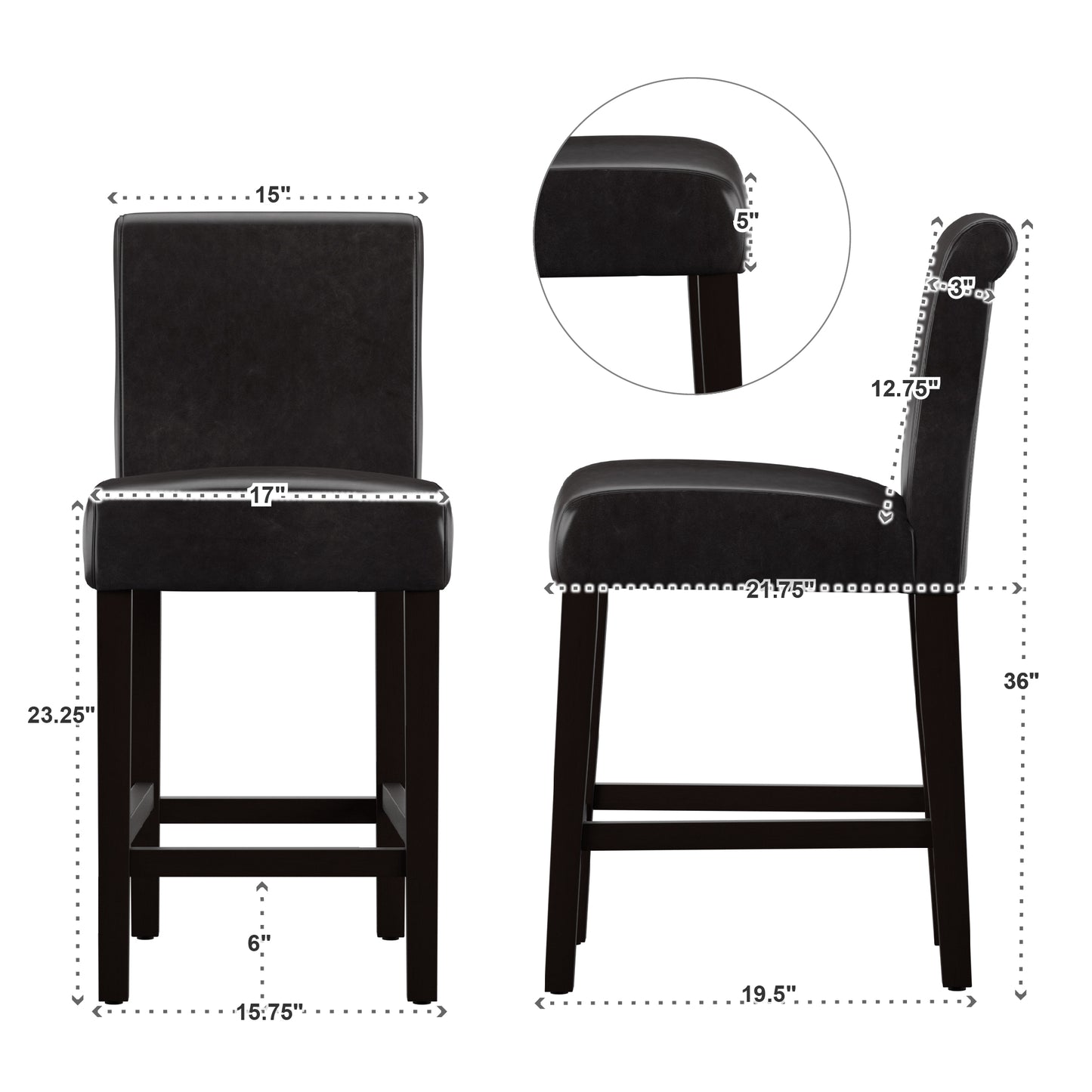 Faux Leather High Back Stools (Set of 2) - 24" Counter Height