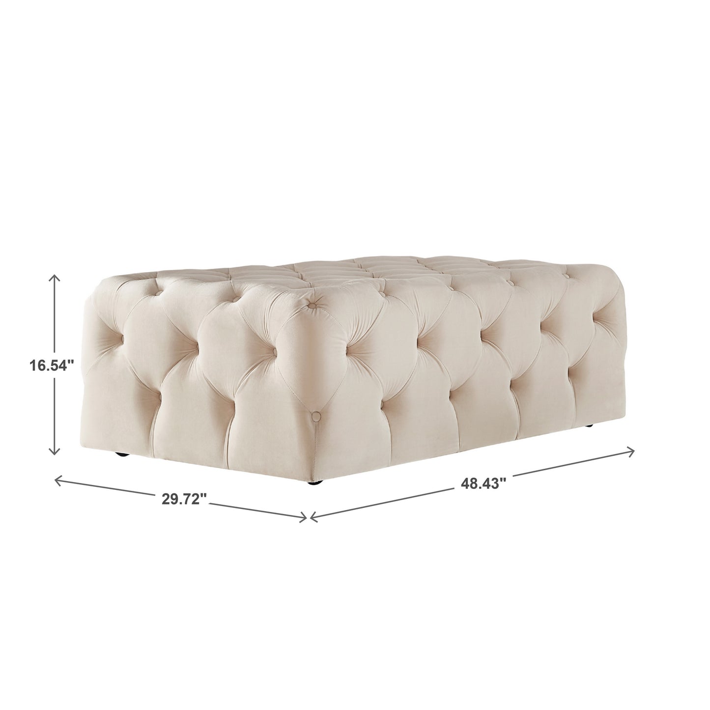 Rectangular Tufted Ottoman with Casters - Beige Velvet