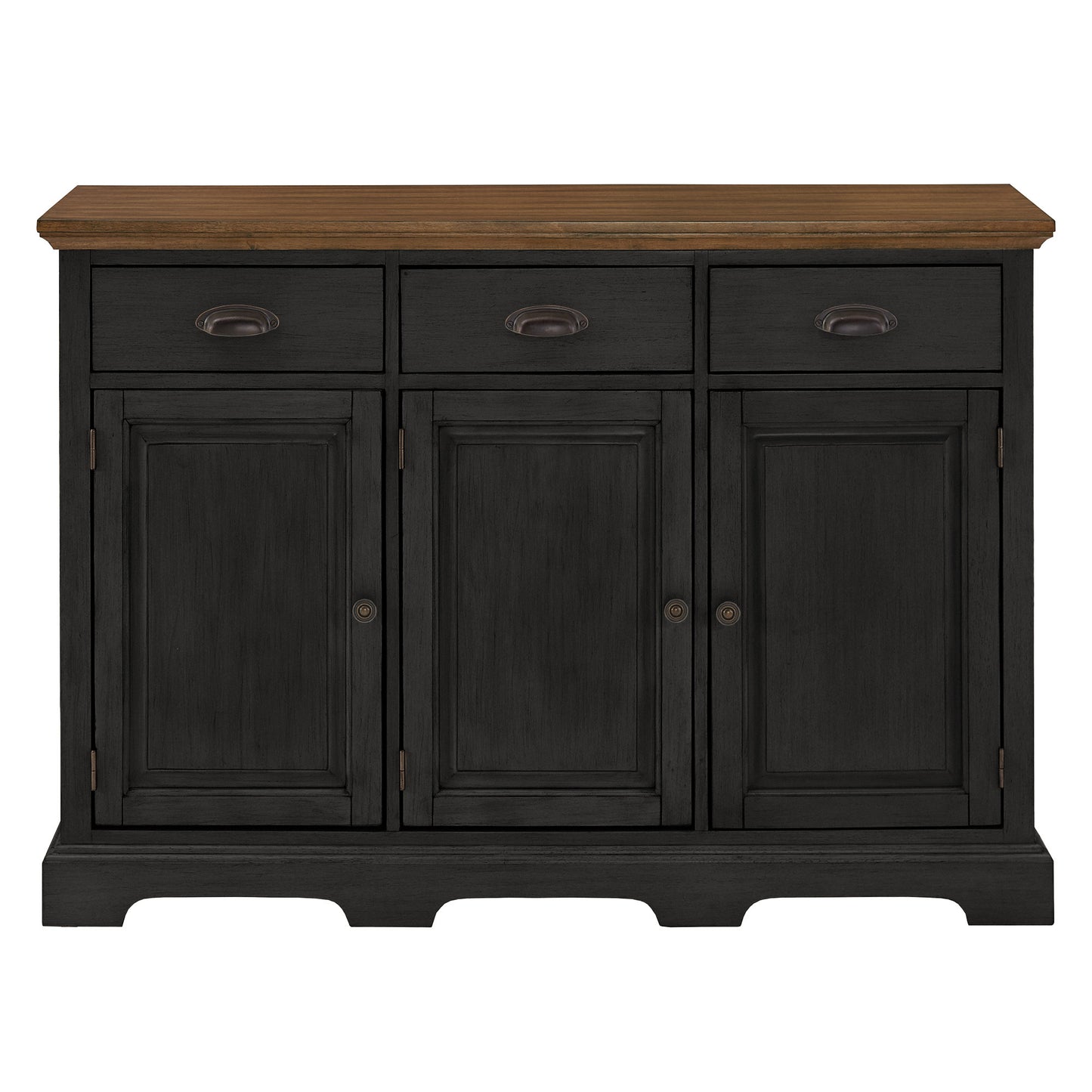 Wood Cabinet Buffet Server - Oak Top with Antique Black Base