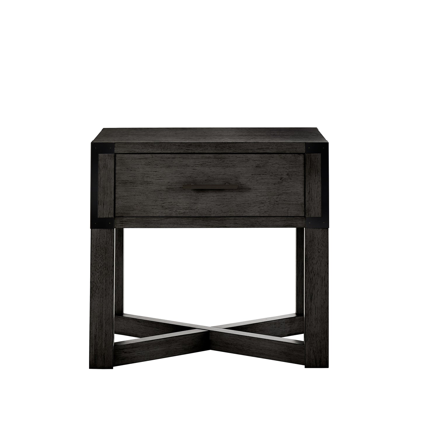 Wood Finish X-Base End Table with Drawer - Antique Black