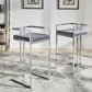 Velvet Upholstered Chrome Metal Bar Height Stools (Set of 2) - Chrome Finish, Blue Steel Velvet