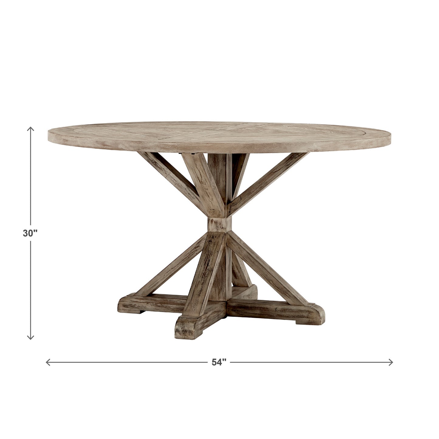 Rustic X-Base Round Pine Finish Dining Table - Antique Gray Finish, 54-inch