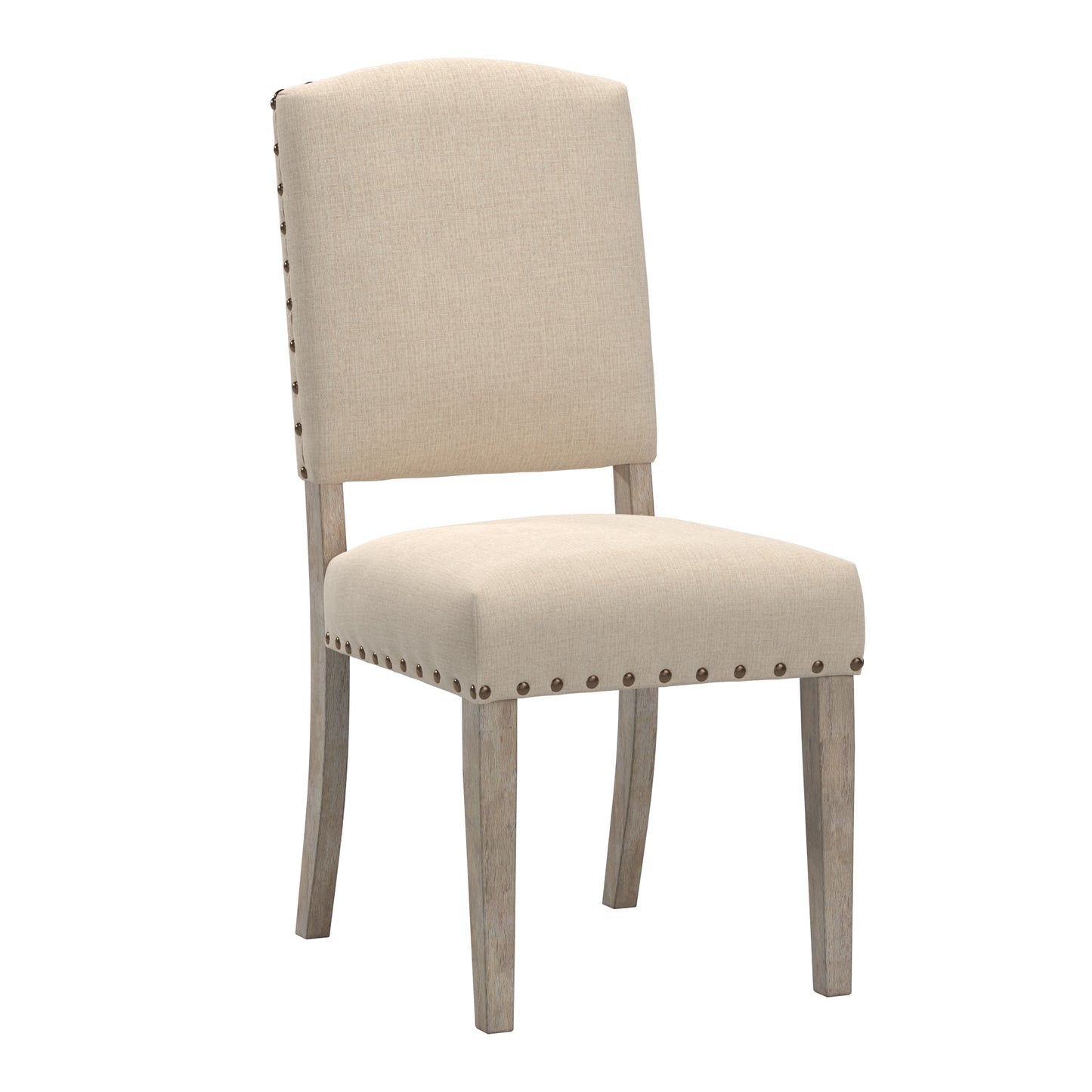 Linen Nailhead Chairs (Set of 2) - Antiqua Gray Finish, Baiga Linan