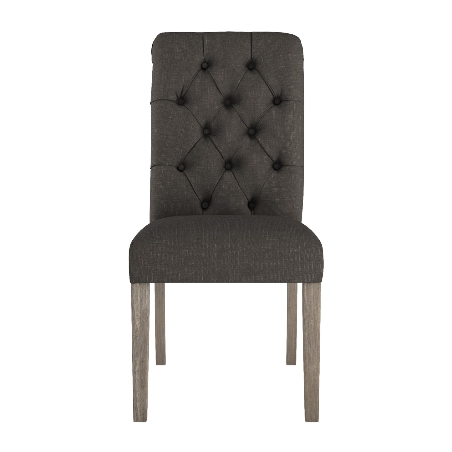 Tufted Rolled Back Parsons Chairs (Set of 2) - Gray Finish, Dark Gray Linan