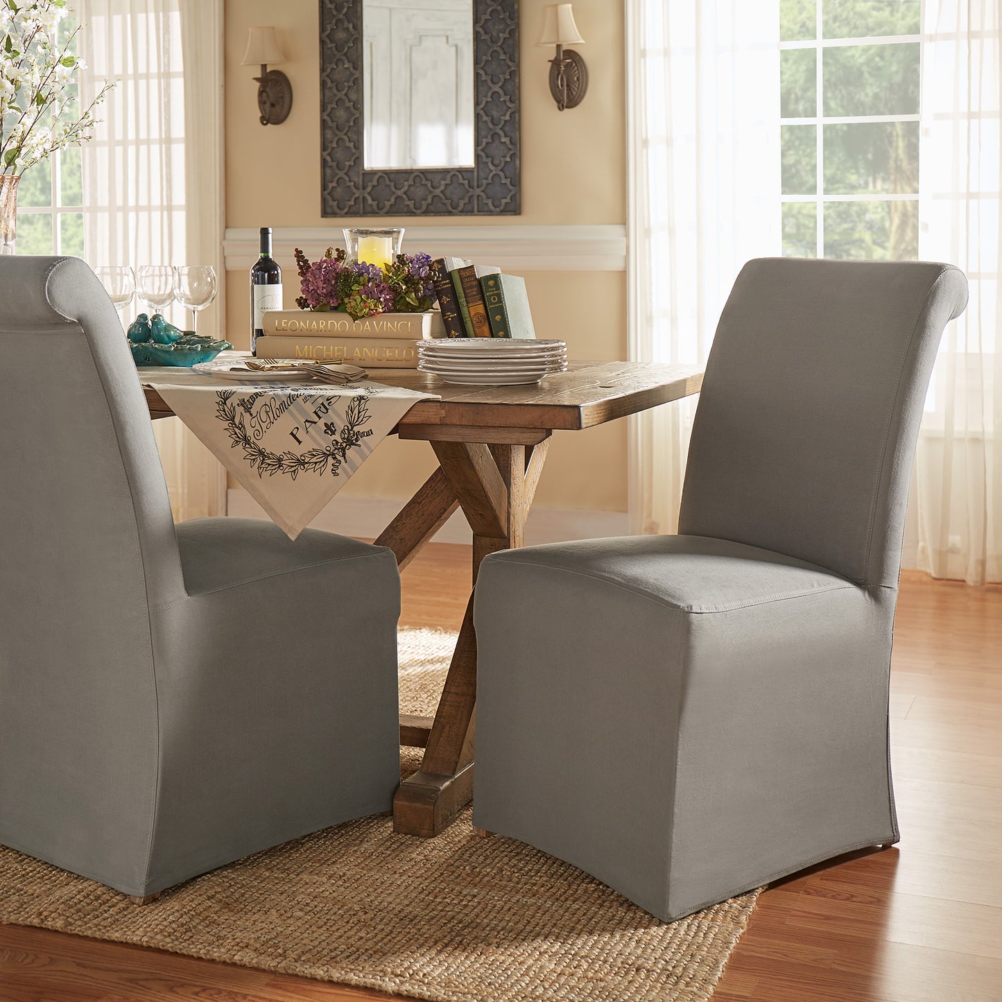 Slipcovered Rolled Back Parsons Chairs (Set of 2) - Gray Slipcovar