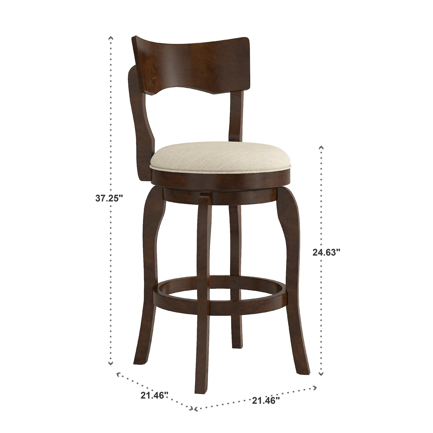 Swivel 24-inch Brown Counter Height Barstool - Beige Linen