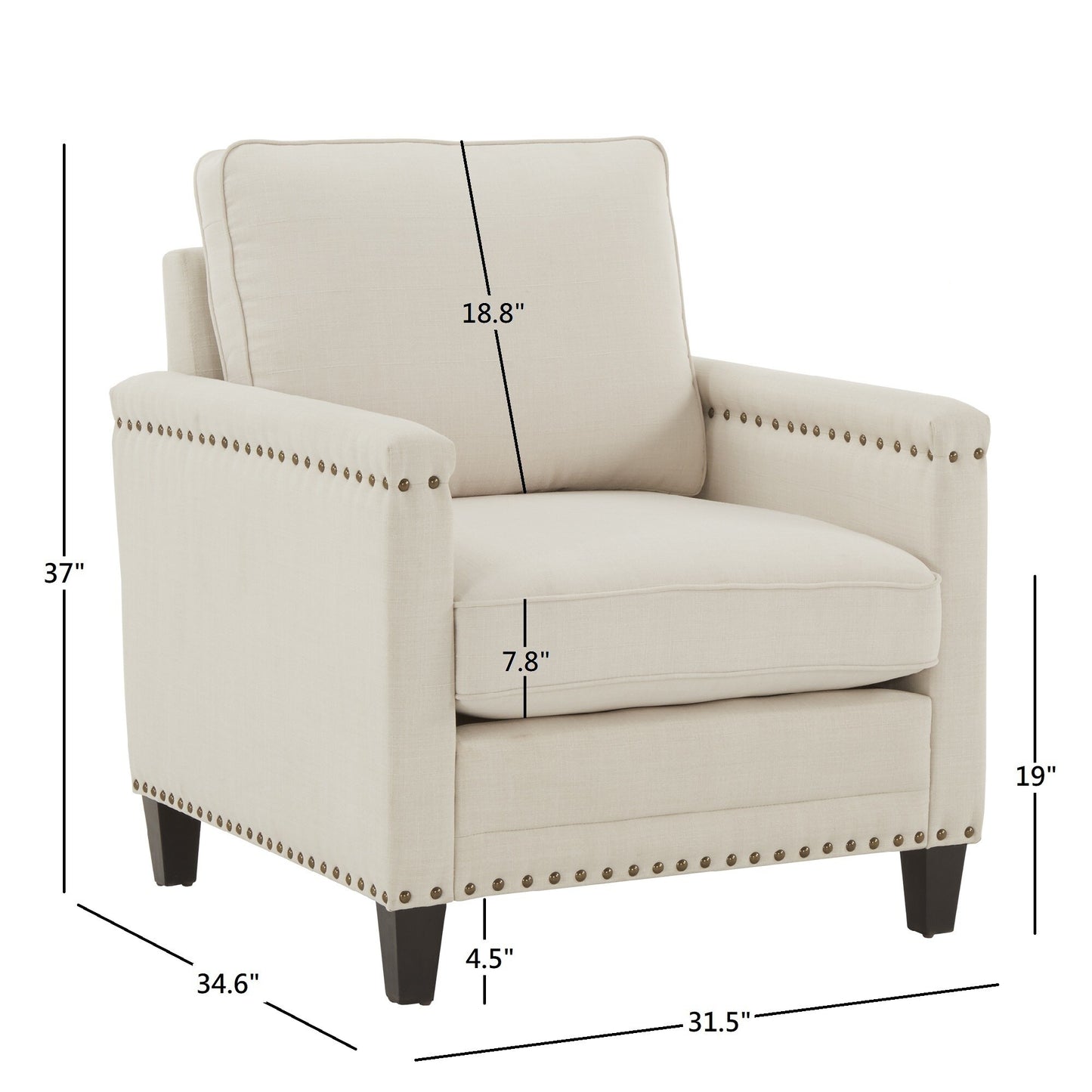 Ivory Fabric Chair with Nailhead Trim