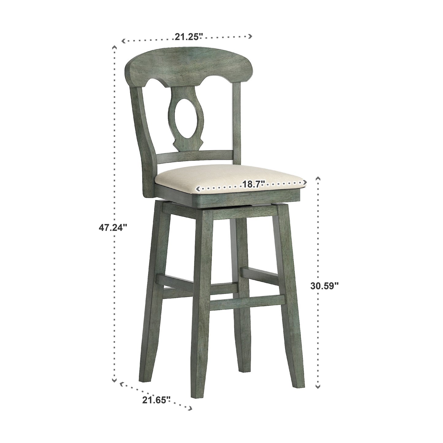 Napoleon Back Wood Swivel Bar Stool - Antique Sage Finish