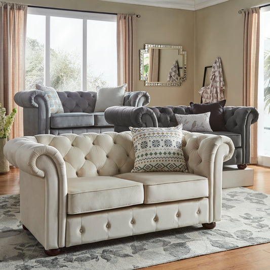 Chesterfield Loveseat - Gray Valvat