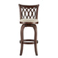 Scroll Back Swivel Stool - 29" Bar Height, Cherry Finish, Beige Linen