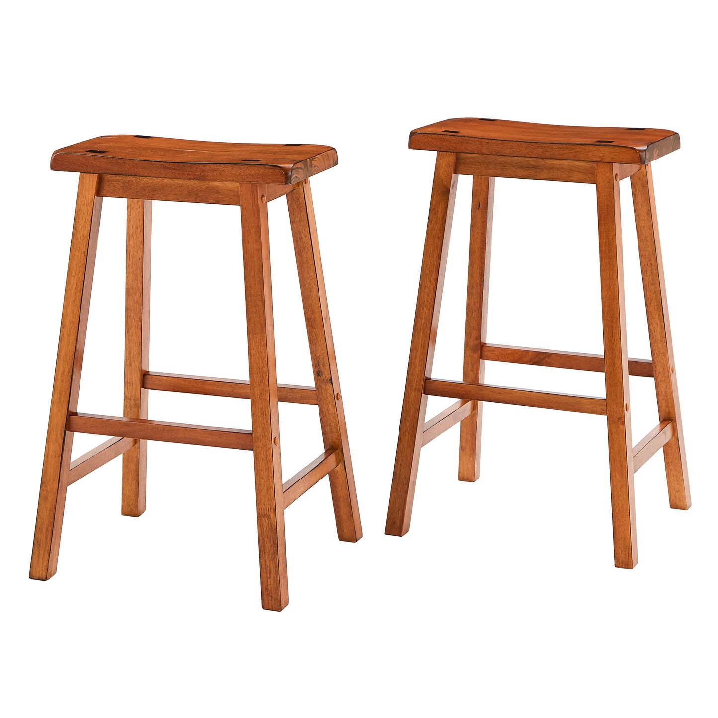 Saddle Seat 29" Bar Height Backless Stools (Set of 2) - Honey Oak Finish