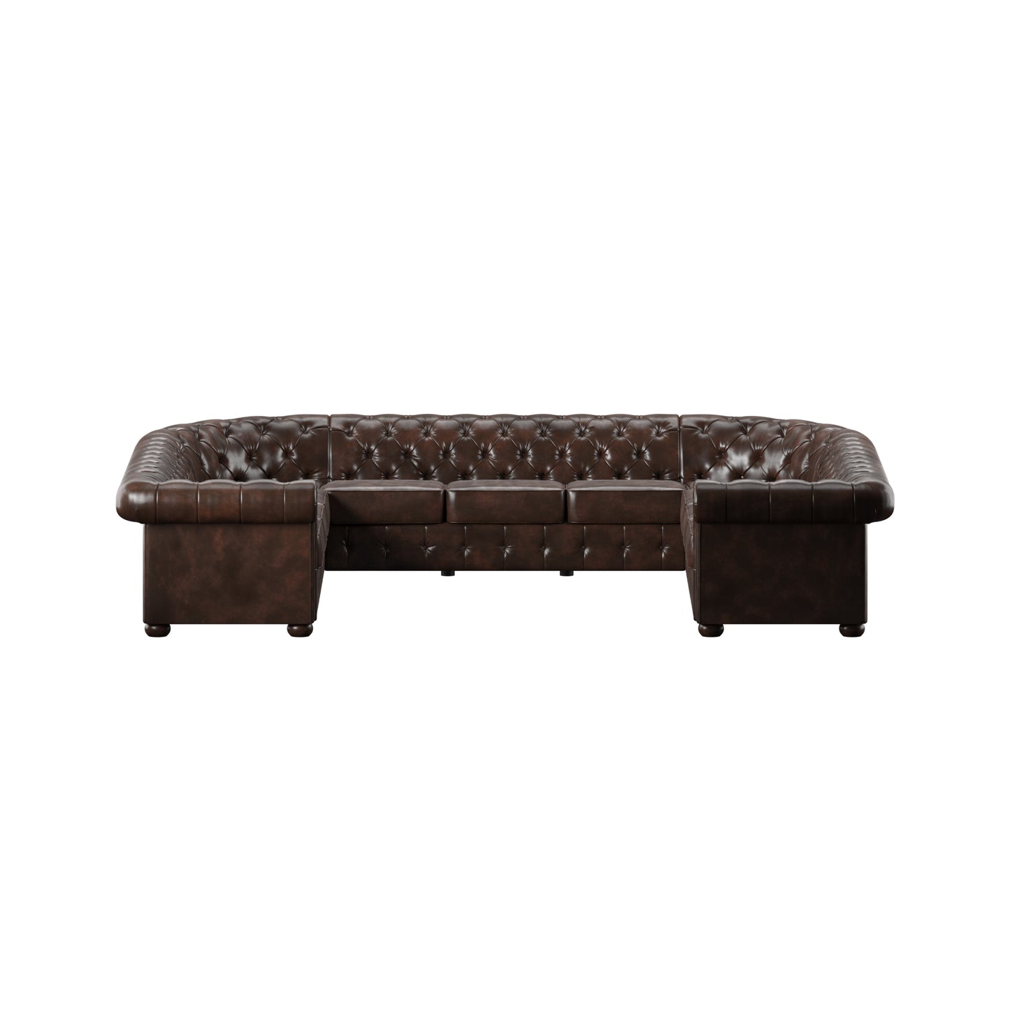 11-Seat U-Shaped Chesterfield Sectional Sofa - Brown Bonded Leather