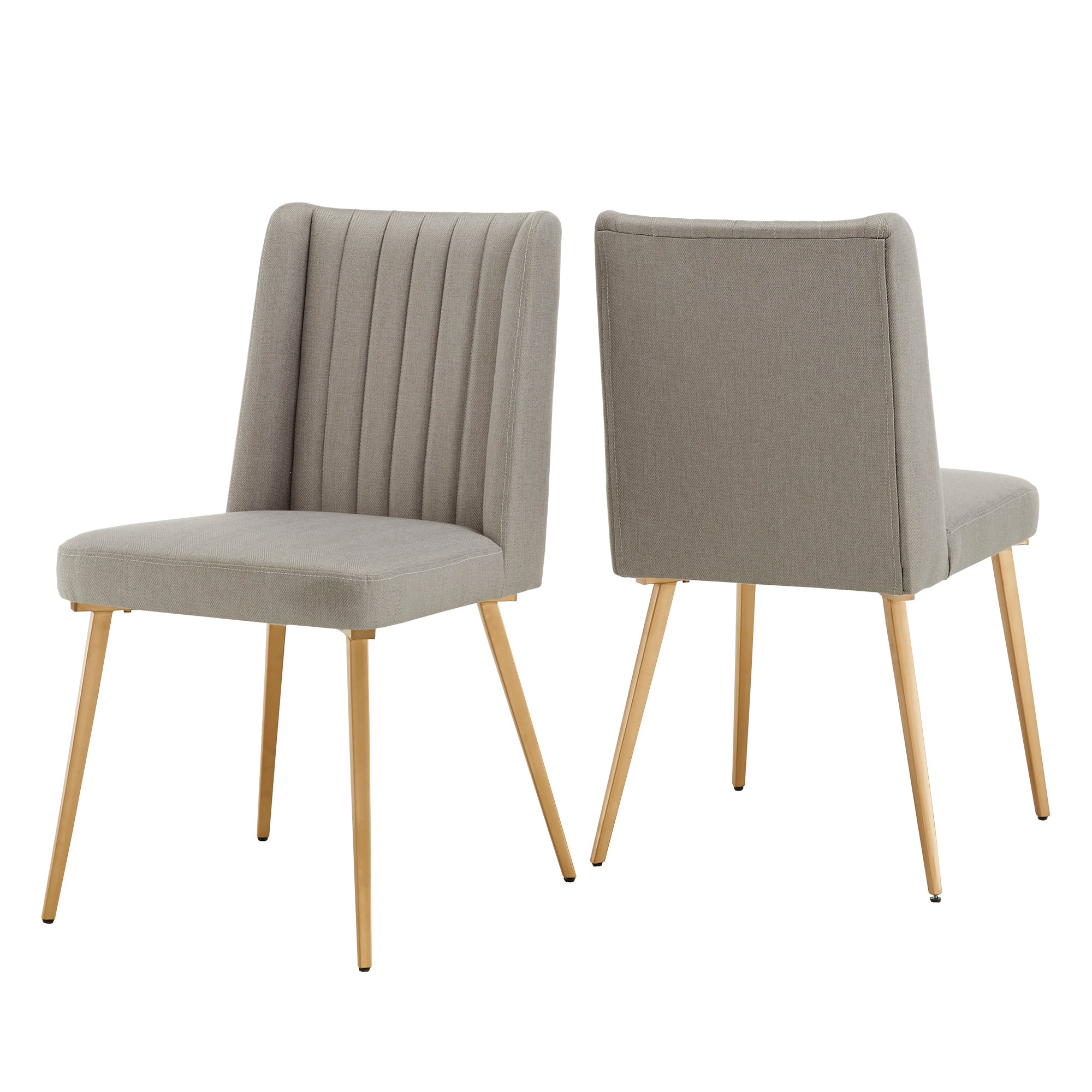 Gold Finish Fabric Dining Chairs Set of 2 Light Grey Fabric