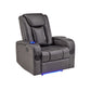 Gray Vegan Leather LED Power Recliner with Speaker, Storage, USB and Wireless Charger