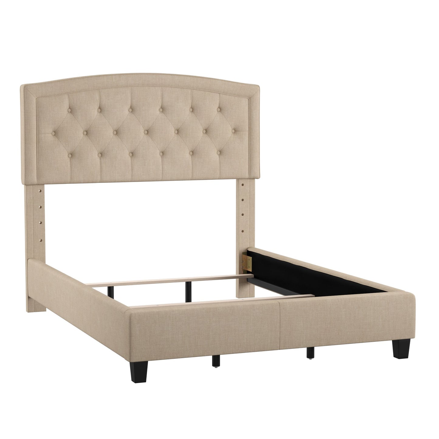 Adjustable Diamond-Tufted Arch-Back Bed - Beige, Full