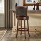 Upholstered Back Swivel Stool - 29" Bar Height, Cherry Finish, Dark Gray Linen