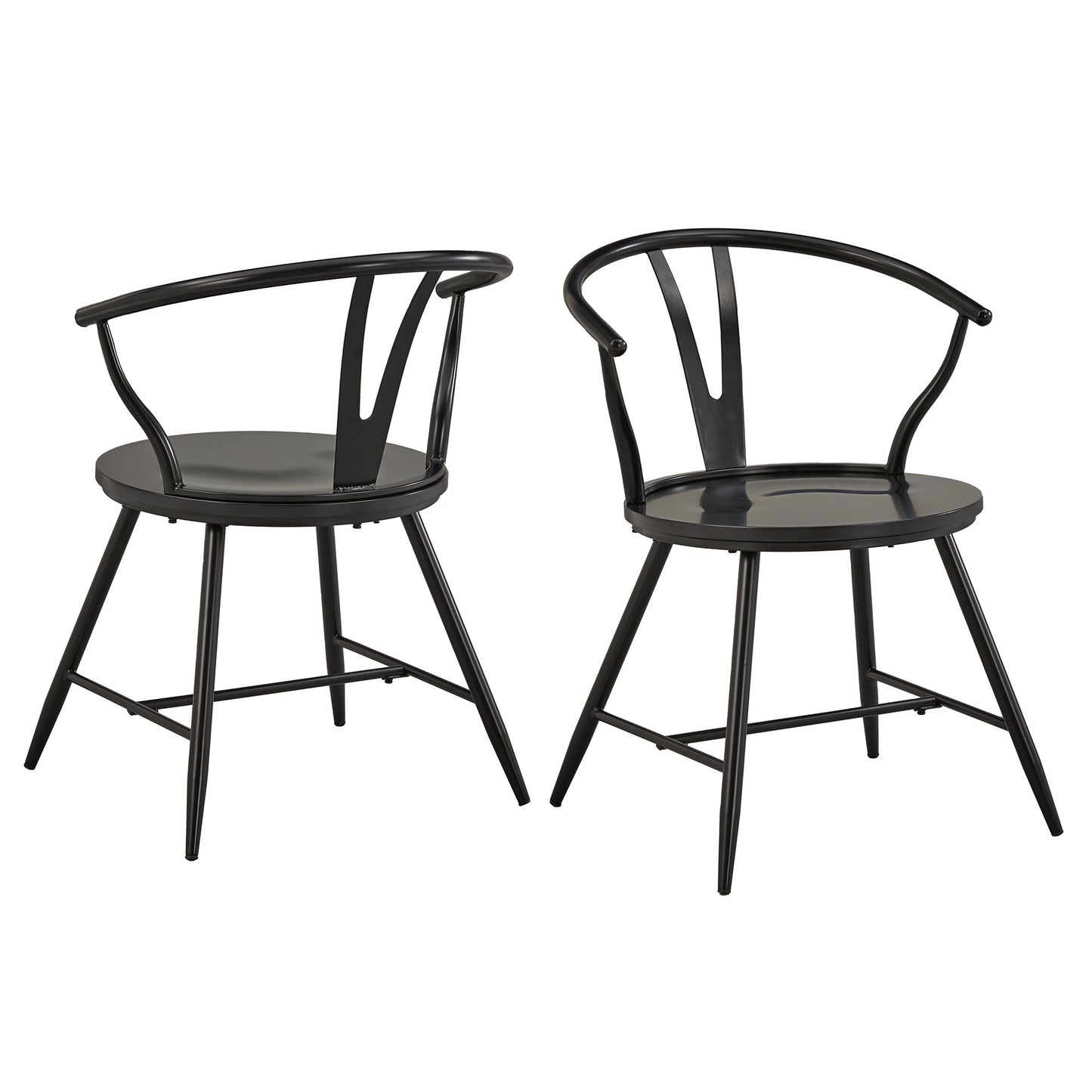 Wishbone Back Metal Side Chair with Wood Seat (Set of 2) - Black