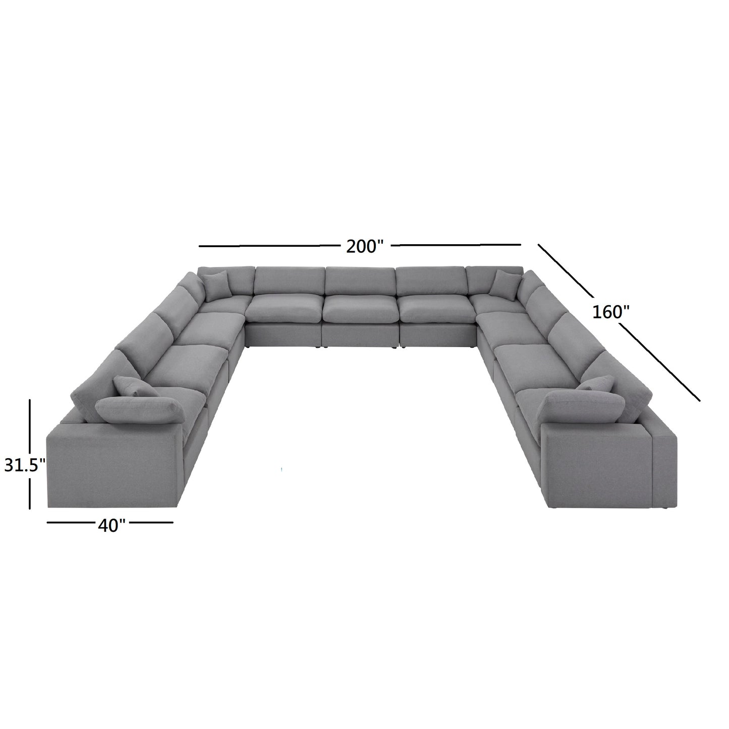 Gray Linan Waava Down Bland 11-Saat Modular Sactional Sofa