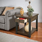 Wood Finish End Table with Built-In Outlets - Antique Gray