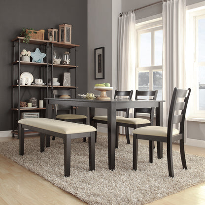 Black Wood Dining Set - 60-inch Table, Ladder Back Chairs, 6-Piece Set