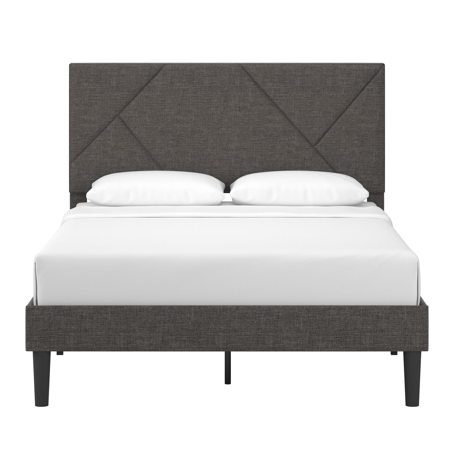 Upholstered Platform Bed with Geometric Headboard - Gray, Full (Full Size)