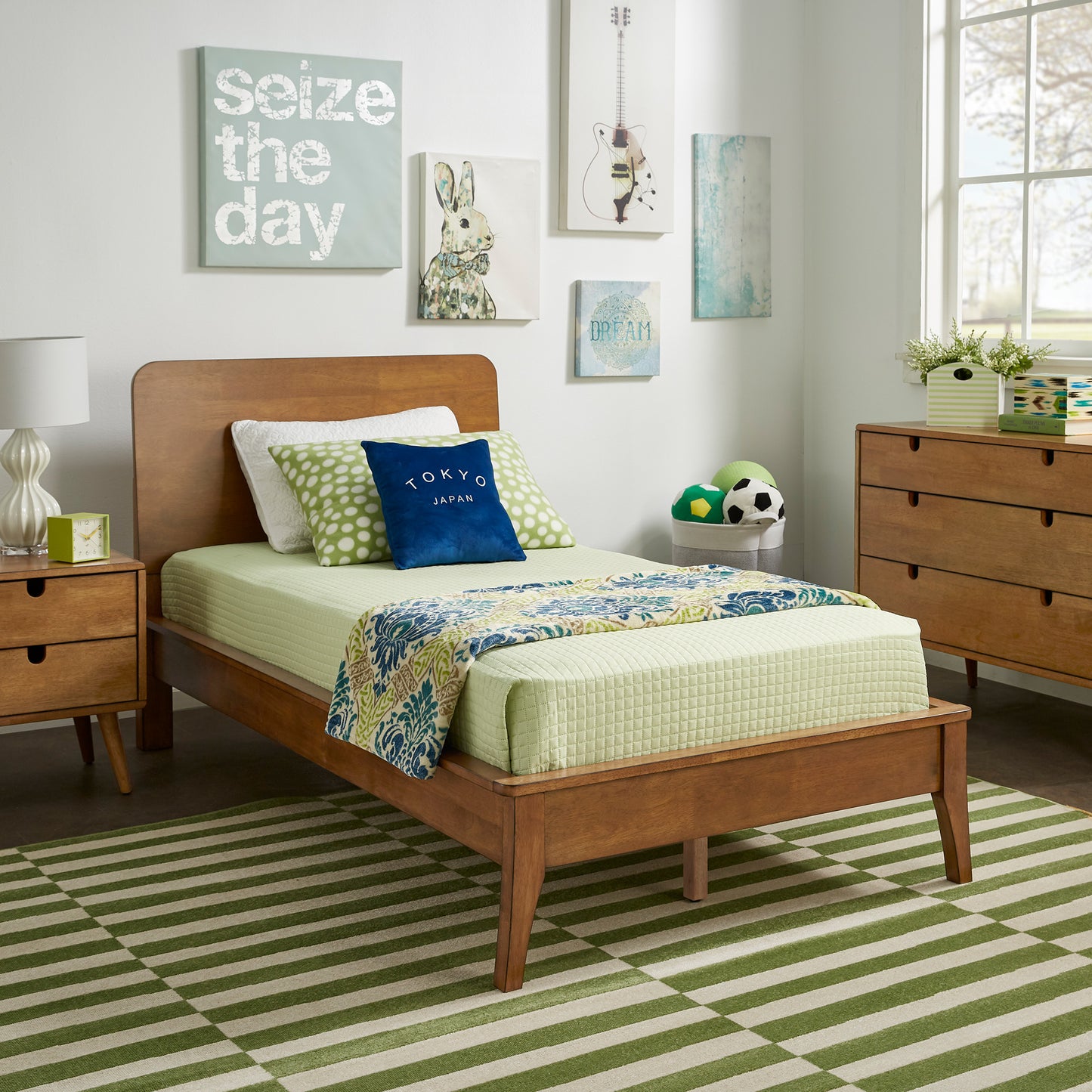 Wood Finish Platform Bed - Oak Finish, Twin