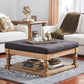 Baluster Pine Tufted Storage Ottoman - Dark Gray Linen, Dimpled Tufts