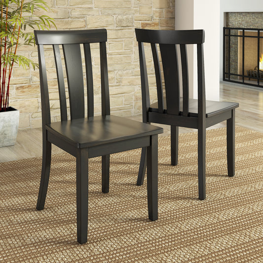 Slat Back Wood Dining Chairs (Set of 2) - Antique Black Finish