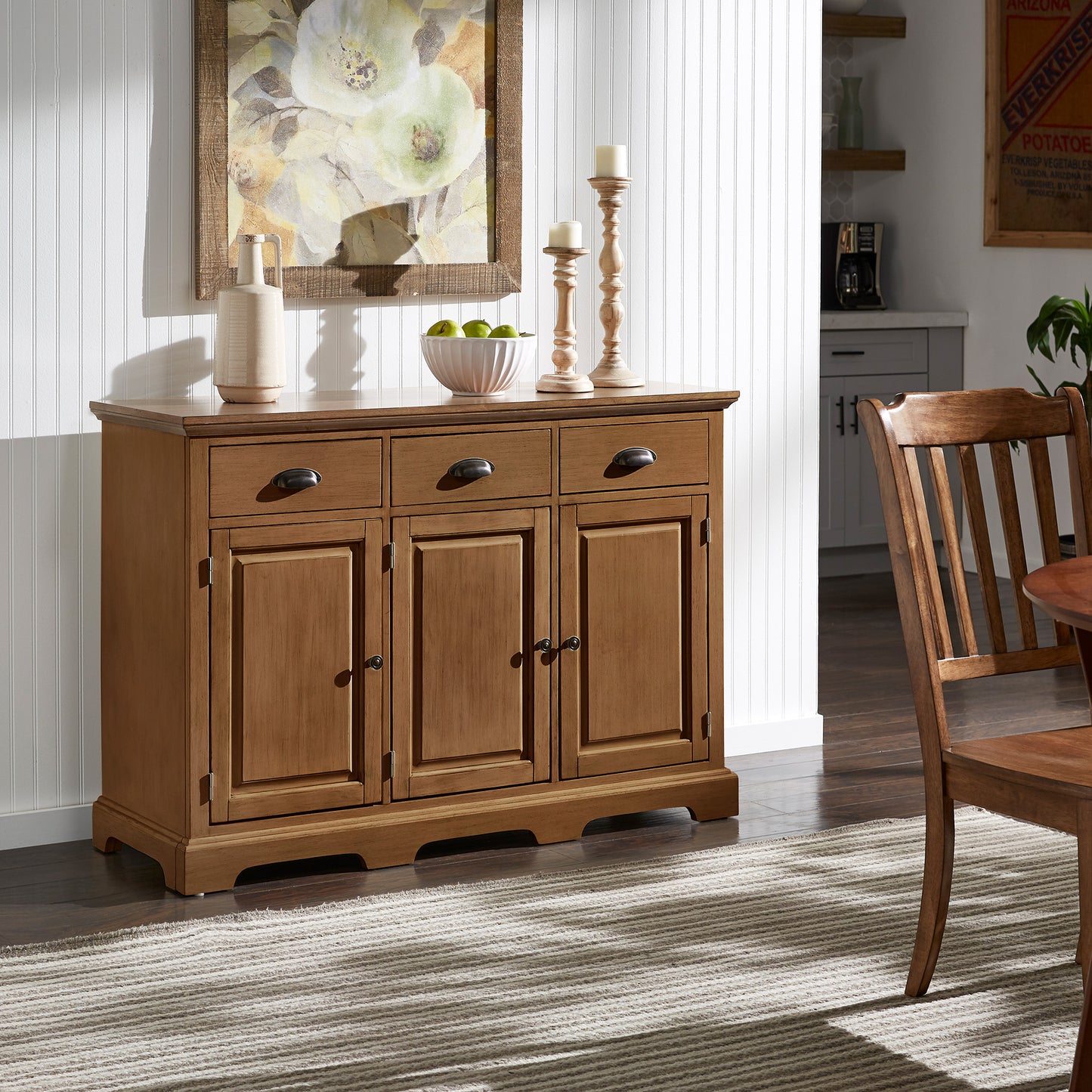 Wood Cabinet Buffet Server - Oak Finish