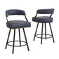 Black Finish Metal Vegan Leather Swivel Chair (Set of 2) - 24 in. Counter Height, Blue