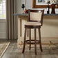 Upholstered Back Swivel Stool - 29" Bar Height, Cherry Finish, Beige Linen