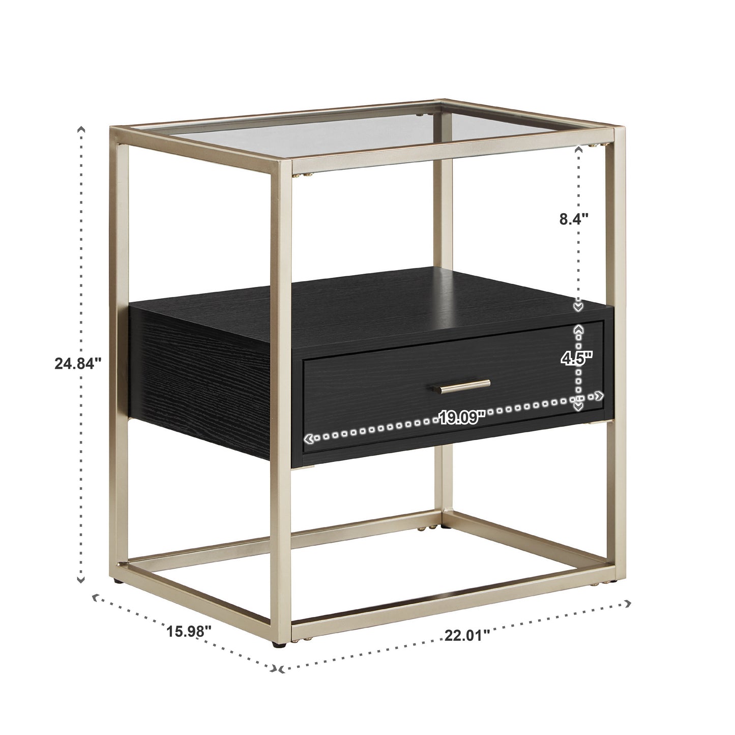 Champagne Silver Finish Table with Storage - End Table