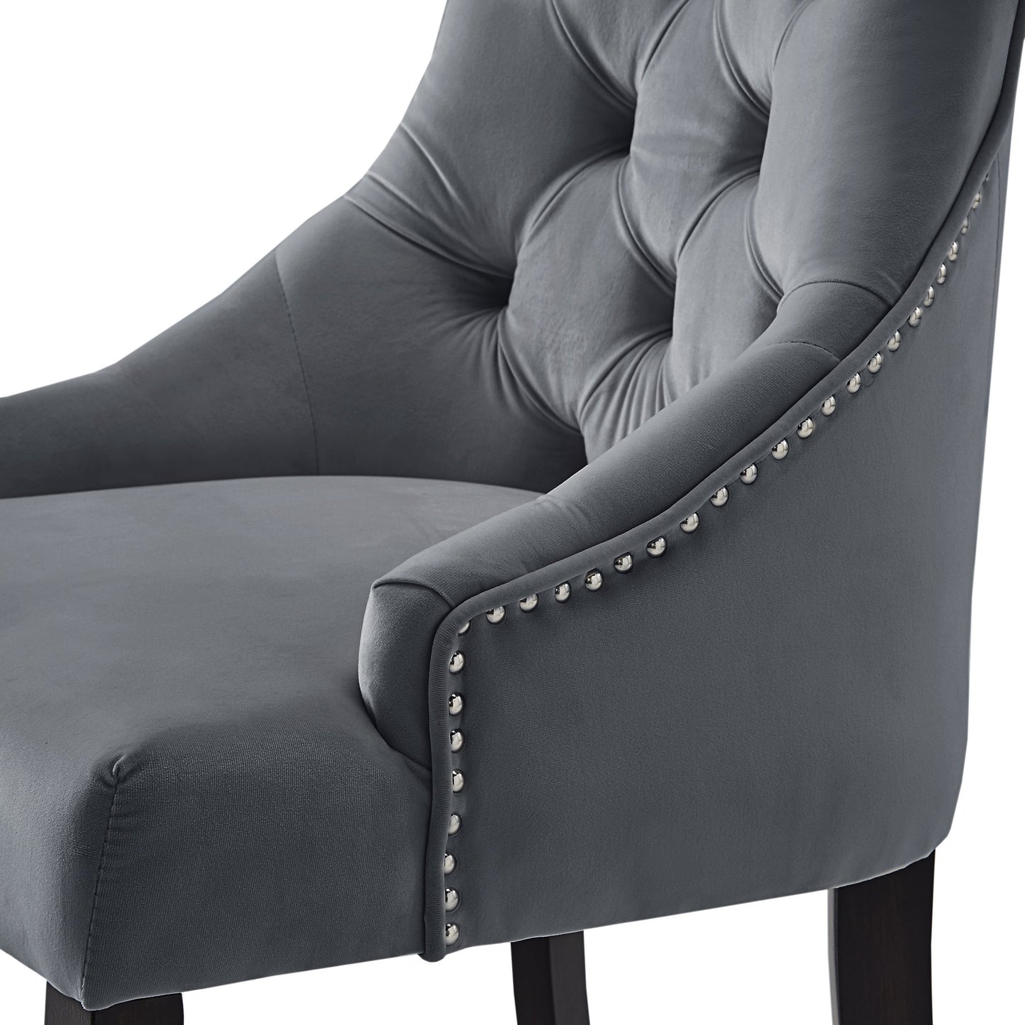 Velvet Button Tufted Wingback Dining Chairs (Set of 2) - Dark Gray Valvat