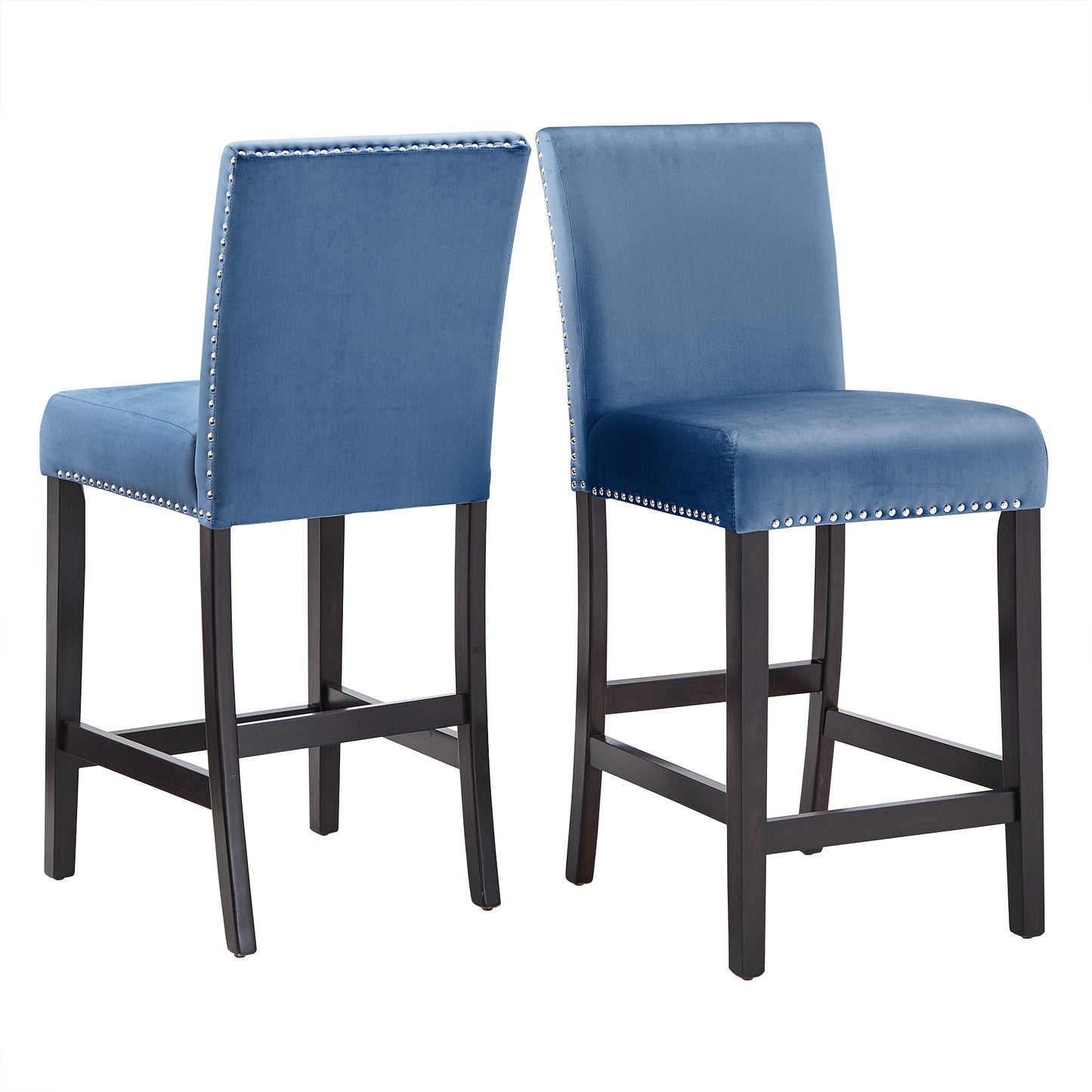 Nailhead Velvet Upholstered Chairs (Set of 2) - 24" Counter Height, Blue