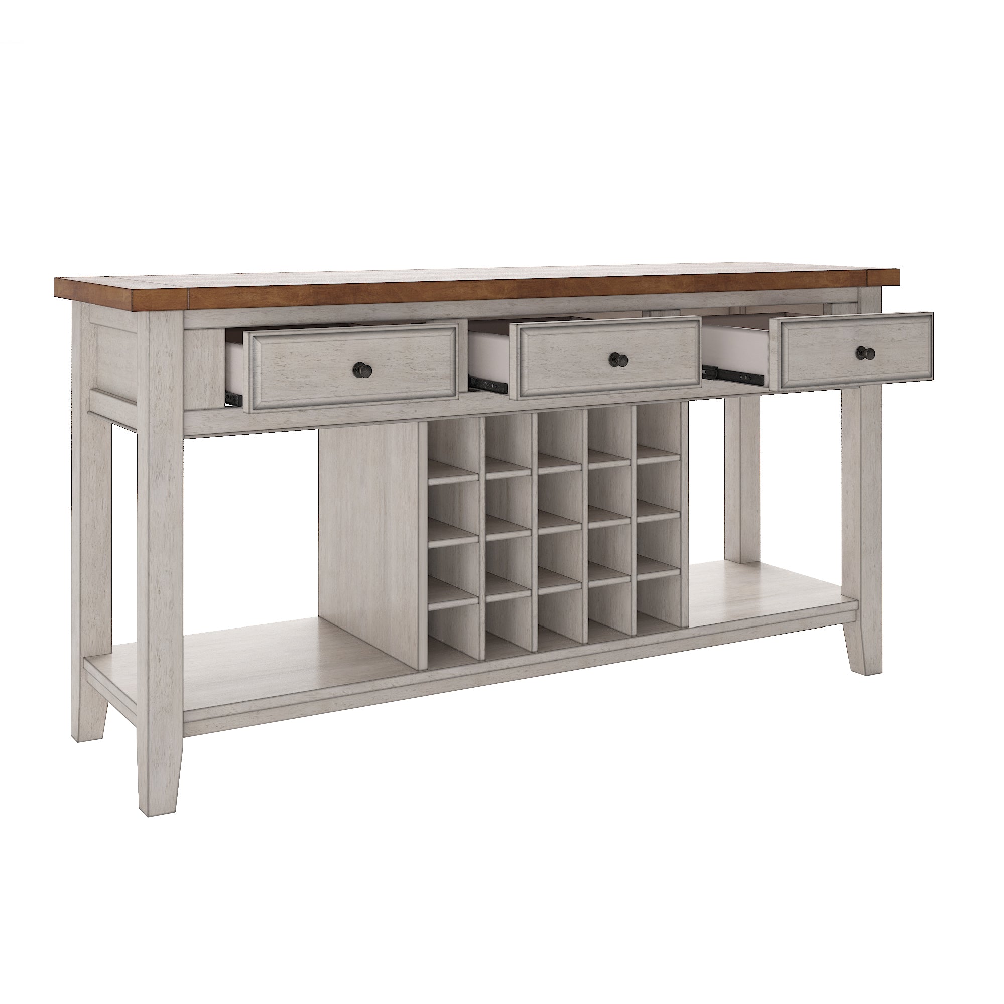 Two Tone Wood Wine Rack Buffet Server Oak Finish Top with Antique White Finish Base by Inspire Q Classic