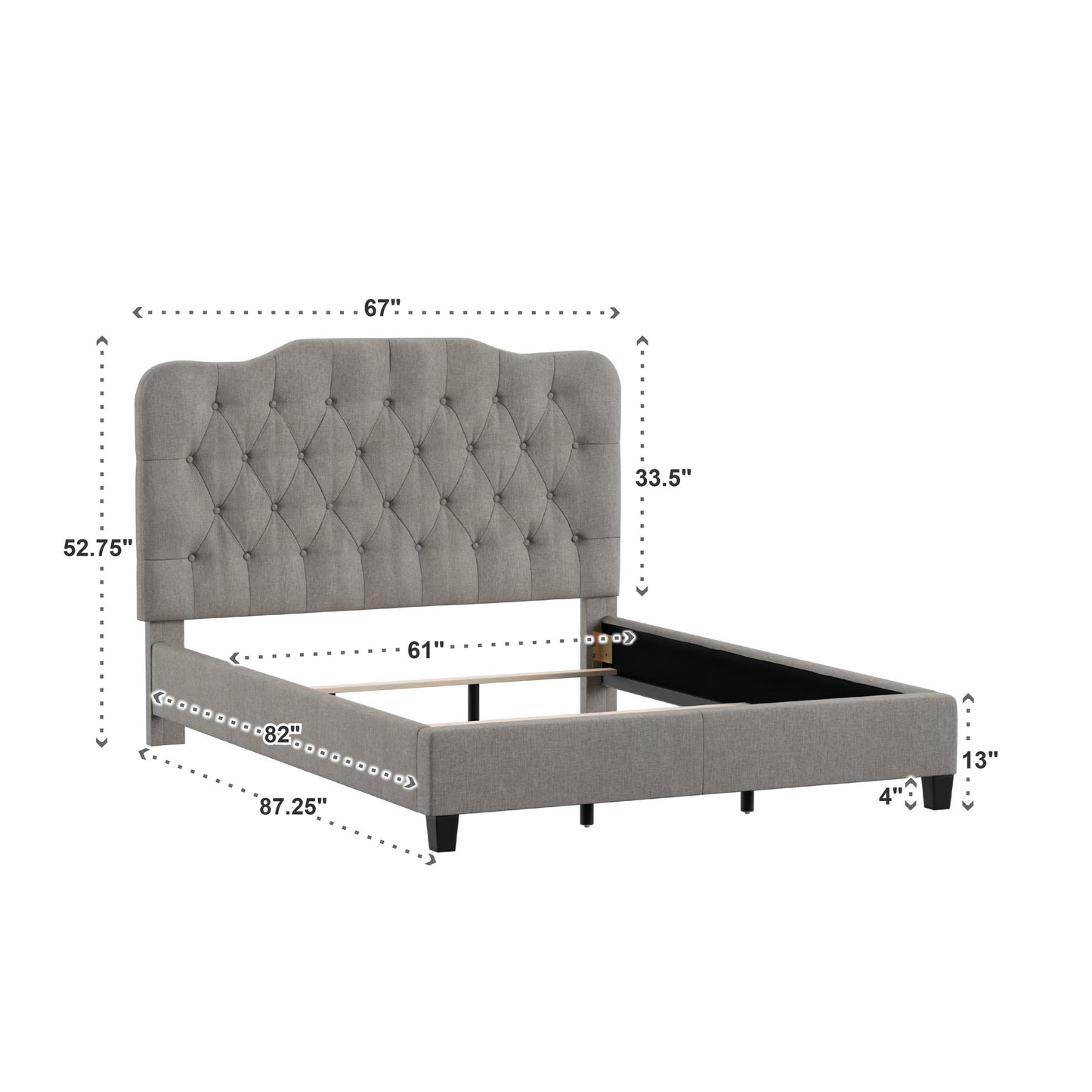 Adjustable Diamond Tufted Camelback Bed - Gray, Queen