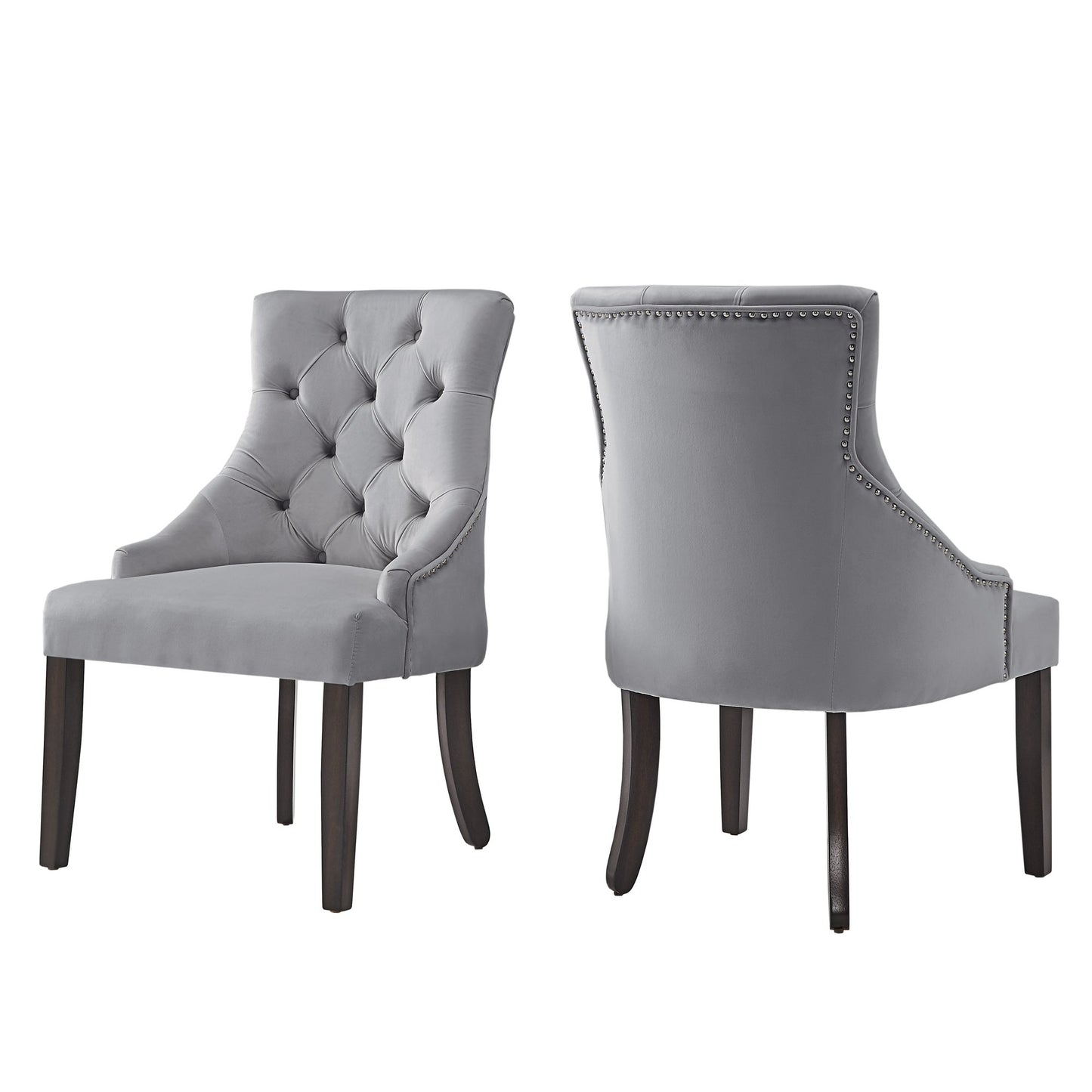 Velvet Button Tufted Wingback Dining Chairs (Set of 2) - Gray Valvat