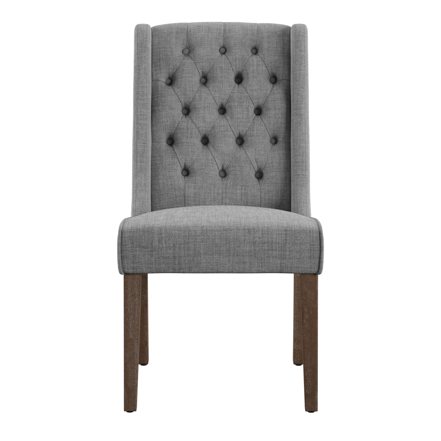 Linen Tufted Wingback Dining Chairs (Set of 2) - Chestnut Finish, Gray Linen