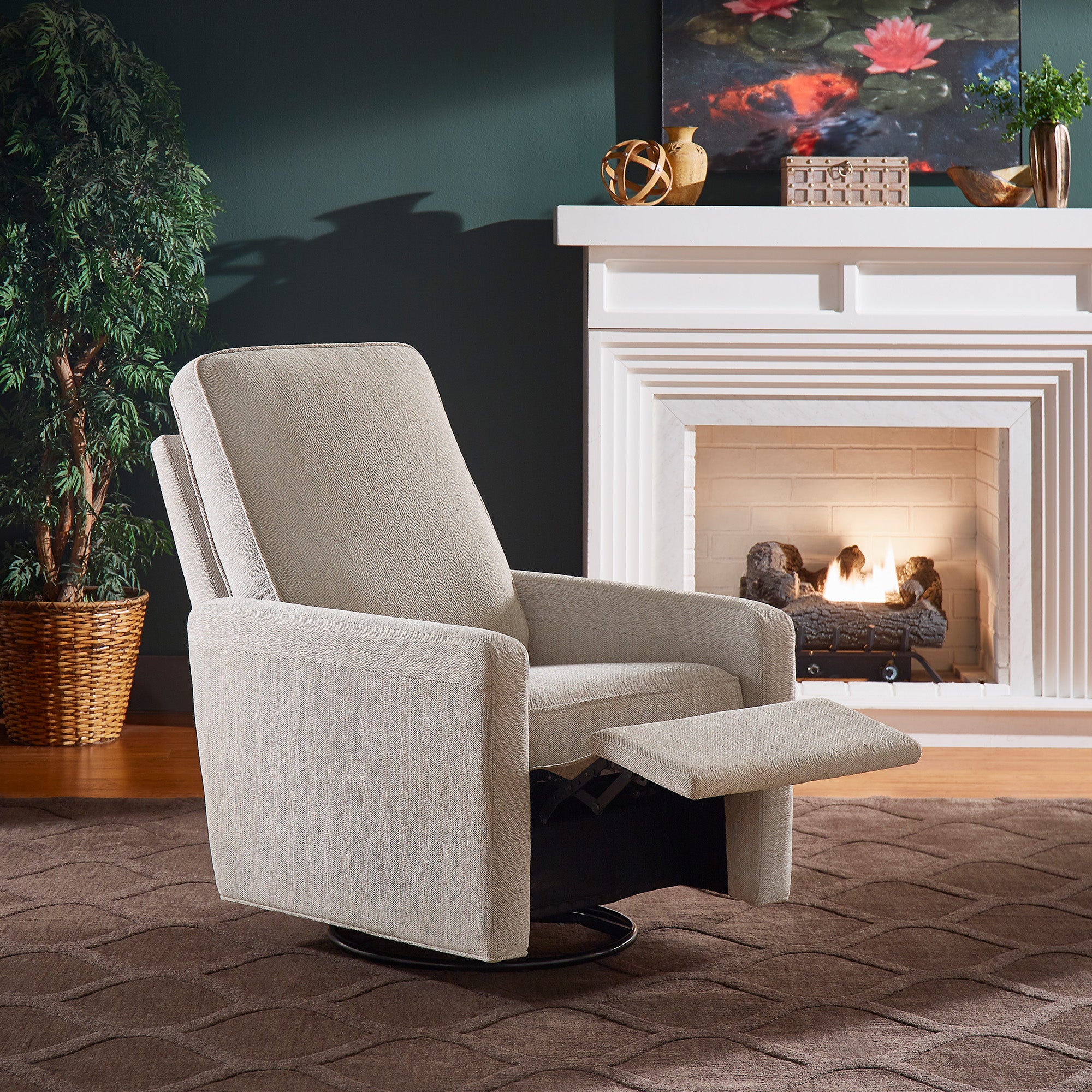 Push Back Swivel Recliner Chair Grey Fabric by iNSPIRE Q Modern