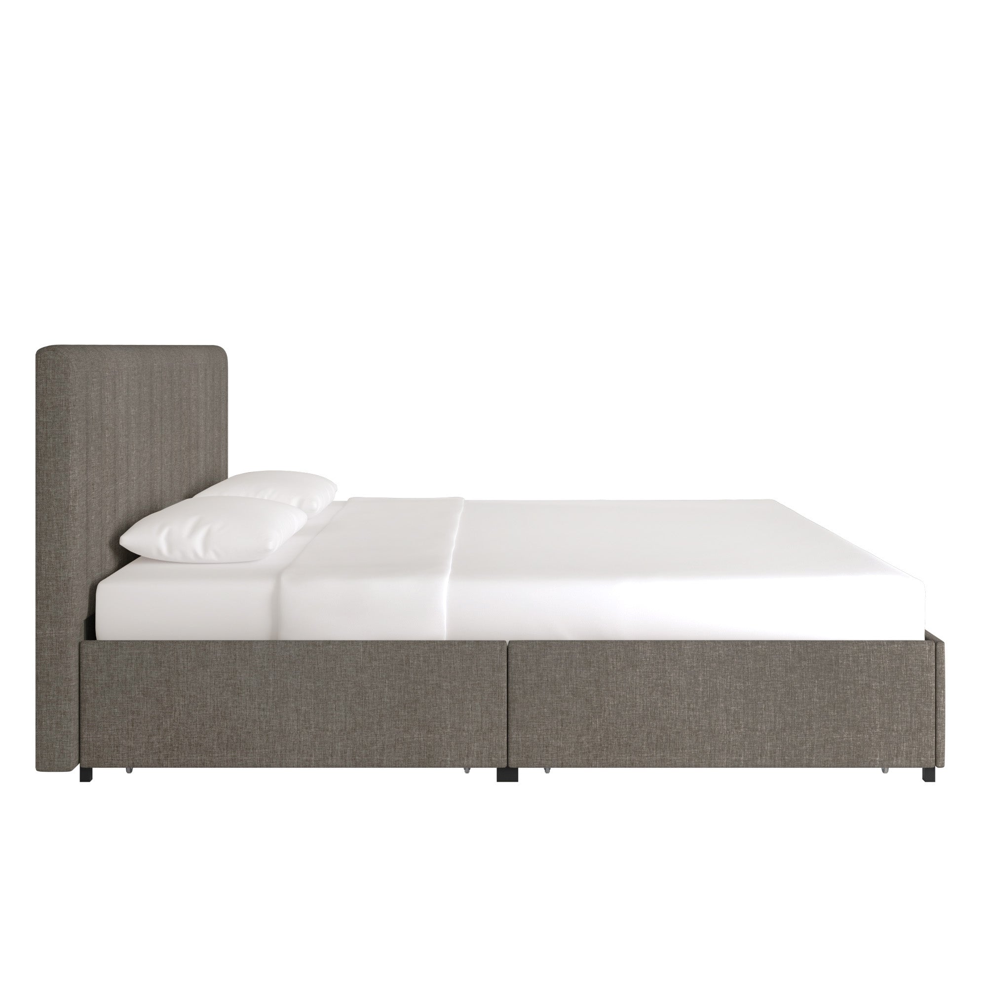 Grey Linen Upholstered Storage Platform Bed with Channel Headboard - King  (King Size)